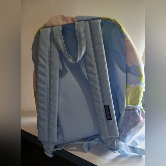 JanSport Cross Town backpack Floral Periwinkle Blue Pre-owned - Picture 3 of 8